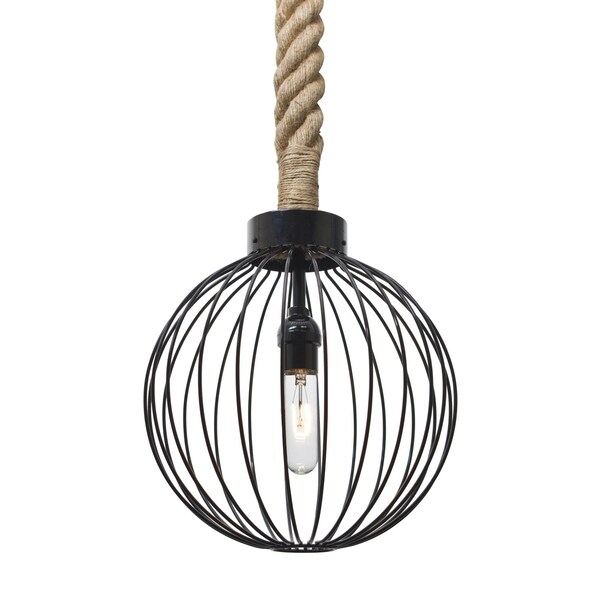 Besa Lighting Sultana Rope Pendant, Globe, Black, 1x40W Incandescent 1JT-SULTANA-G-BK - main